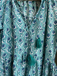 เดรสยาวผ้าฝ้ายขายดีปี 2026 คอวี แขนยาว ปักลายดอกไม้ พิมพ์ลายบล็อก ผ้าฝ้ายอินเดีย ชุดลำลองแบบยาว - Product Image 2