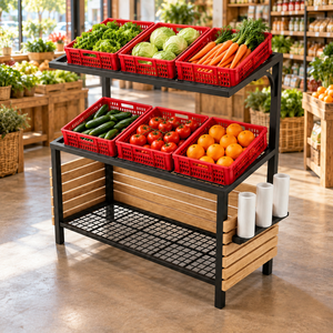 Exhibidor de Frutas y Verduras de Metal de 3 Niveles NEWTEK con Cestas Ventiladas y Portarrollos Lateral - Product Image 5