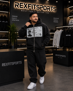 REXFITSPORTS 2026 Sweat à capuche zippé oversize noir pour homme, impression graphique personnalisée, molleton de coton premium, veste streetwear - Product Image 3