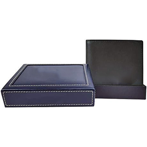 Portefeuille pliable en cuir PU pour homme, blocage RFID, minimaliste, court, pour usage quotidien, porte-cartes, bleu foncé, bord cousu, doublure en cuir véritable - Product Image 1