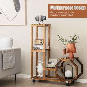 Wooden Plant Stand with Wheels Convenient Mobile <b>Table</b> for Indoor Plants - Product Image 6