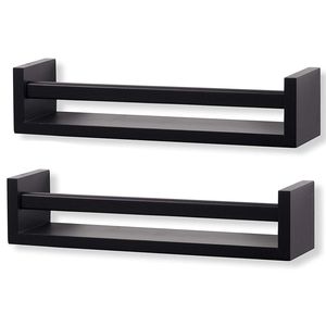Set di 2 Mensole Galleggianti in Legno Nero per Cameretta, Organizzatore di Giocattoli per Bambini e Adolescenti, Decorazione Murale - Product Image 4
