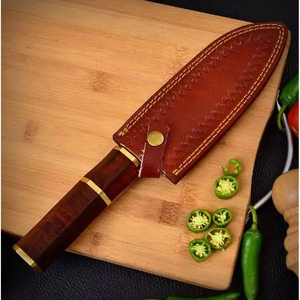 Couteau de Chef Burraq Personnalisé Fait Main en Acier Carbone, Lame de 8 Pouces, Épaisseur 3,0 mm, Manche en Bois, Étui de Protection, Neuf, Idéal Cadeau - Product Image 4