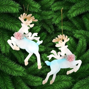 Christmas New Year Holiday Hanging Decoration Champagne Gold <b>Light</b> Gold White w/Sparkle Silver Glitter Acrylic <b>Reindeer</b> Ornament - Product Image 5