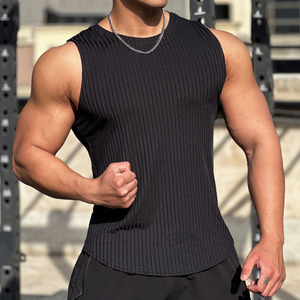 Men's <b>Black</b> Ribbed Tank Top O-Neck Solid Color Breathable <b>Knitted</b> Casual <b>Vest</b> 100% Polyester Eco-Friendly Quick - Product Image 6