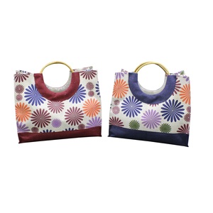 Bolsa de Compras de Yute con Estampado Floral Multicolor Promocional, con Asa de Bambú, Tamaño Mediano, Bolso de Moda para Mujeres y Niñas, Sin Cierre - Product Image 1