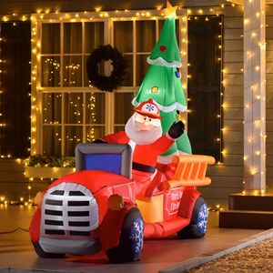 Decorazione da Giardino Gonfiabile in PVC di 2,3 m con Babbo Natale al Volante di un Camion dei Pompieri, Luci LED e Albero - Product Image 2