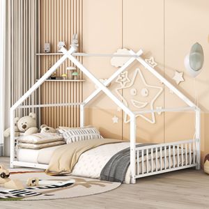 Letto a capanna in metallo bianco a grandezza naturale per bambini - Product Image 1