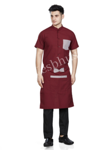 Camisa de uniforme de manga corta color granate para hombre con delantal para uso de camarero - Product Image 3