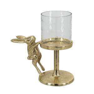 Rabbit Figural Candle <b>Stand</b> with Clear <b>Glass</b> <b>Holder</b> for Easter Home Decoration - Product Image 1