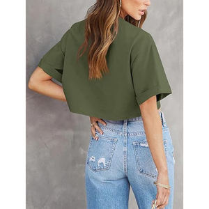Camiseta Corta Informal para Mujer, Color Verde Oliva, Manga Corta, Cuello Redondo, Corte Holgado - Product Image 2