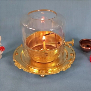 <b>Silver</b> Plated Carved Peacock Dome Glass Akhand Jyoti Diya Lantern Stand Holder, available at wholesale prices. - Product Image 3
