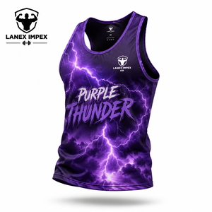 Custom Purple Lightning Print Gym Tank Top for Men 3D Sublimation Bodybuilding <b>Stringer</b> <b>Vest</b> Sleeveless Fitness Sportswear OEM - Product Image 1