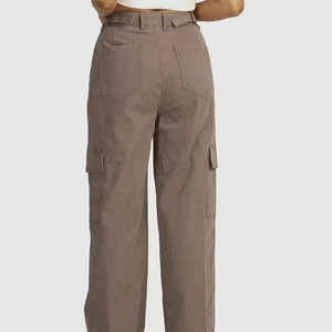 Pantalones Cargo de Cintura Alta para Mujer, Color Gris Sólido, Lona, Casuales, Largos, con Bolsillos, Corte Holgado, Estilo Primavera - Product Image 2