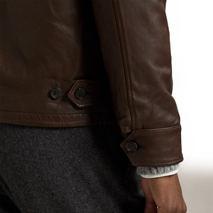 Top Trending <b>Brown</b> Full-Grain <b>Leather</b> <b>Jacket</b> <b>Men</b> Classic Windbreaker Style Durable Breathable Outdoor Coated Front Waterproof - Product Image 5