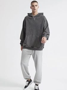 Sweat-shirt à capuche oversize pour homme, en coton French Terry, couleur unie, délavé aux enzymes, coupe respirante, idéal pour l'automne - Product Image 3
