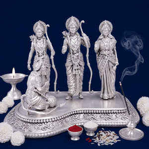 Jaipur Metals - Ídolo Ram Darbar Chapado en Plata 999 |   Estatua de Dios Hindú Hecha a Mano en Latón 100% |   Regalo de decoración para el hogar Pooja - Product Image 1