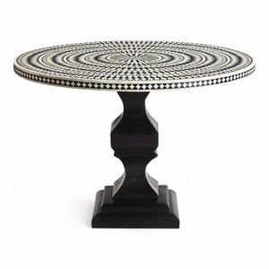 Wholesale Indian Handmade Bone Inlay Round <b>Dining</b> <b>Table</b> Black And <b>White</b> Geometric Starburst Pattern Luxury Center Coffee <b>Table</b> - Product Image 1