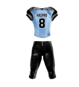 Uniforme de football américain de haute qualité pour hommes, couleur bleu uni, design personnalisé, manches courtes, tissu 100% polyester - Product Image 4