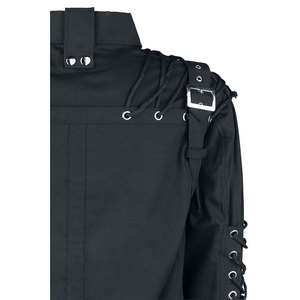 <b>Men's</b> Gothic Punk Shirt Long Sleeve Black Cotton Top with Buckle Straps Eyelet Lacing and Zipper Pockets Alternative Rock - Product Image 4