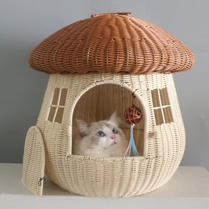 Personalización de fábrica en forma de seta Casa de ratán para gatos muebles de madera para mascotas cesta de madera hecha a mano para gatos al por mayor - Product Image 5
