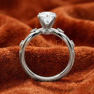 Round Brilliant Chevron <b>Solitaire</b> with Accent Band – Sterling <b>Silver</b> Wishbone Engagement <b>Ring</b> Minimalist <b>Silver</b> V-Shaped Round - Product Image 3