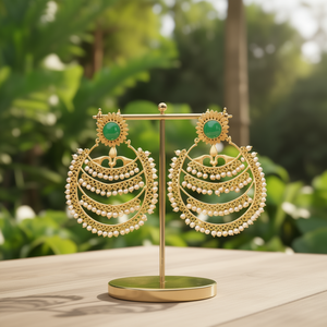 Fashion <b>Chandelier</b> Earrings Green Stone Studded <b>Large</b> Chandbali Earrings - Product Image 3