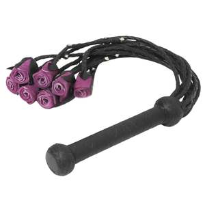 Flogger en cuir véritable avec poignée lisse et arrondie, boucle en acier, largeur 2,5 cm, détection par aiguille, plusieurs cordons flexibles - Product Image 3