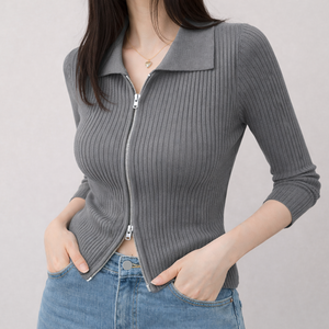 Suéter Cárdigan de Punto para Mujer, Estilo Casual, Grueso, Otoñal, Bordado, Sólido, Simple, con Cierre - Product Image 3