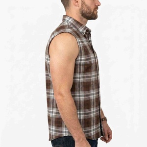Chemise en flanelle à carreaux pour homme, sans manches, col rabattu, respirante, en coton, style automne, de qualité supérieure - Product Image 4
