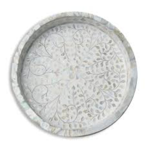 Plateau de service rond luxueux fait main avec incrustation de nacre, plateau décoratif floral en nacre pour table basse, ottoman, décoration intérieure - Product Image 1