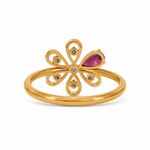 Anillo de Oro 10K 14K 18K y Plata 925 935 con Gema de Pera y Diseño Floral Inspirado en la Naturaleza para Mujer, Joyería Fina de Lujo - Product Image 4