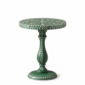 Blue Bone Inlay Side <b>Table</b> Luxury Round Pedestal End <b>Table</b> Chevron Leaf Pattern Accent <b>Table</b> <b>for</b> <b>Living</b> <b>Room</b> Wholesale Indian - Product Image 2