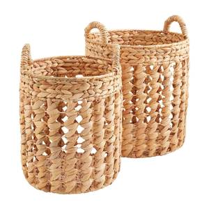 Panier de rangement en jacinthe d'eau naturelle de qualité supérieure, tissé, écologique, ensemble de paniers à linge avec poignées annulaires - Product Image 1