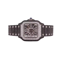 Montre Unisexe de Luxe Forme Antique Hip Hop en Acier Inoxydable Noir avec Mouvement Quartz ETA, Moissanite VVS Sertie, 3 ATM, 40mm, Discret