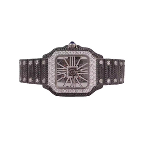 Montre Unisexe de Luxe Forme Antique Hip Hop en Acier Inoxydable Noir avec Mouvement Quartz ETA, Moissanite VVS Sertie, 3 ATM, 40mm, Discret - Product Image 1