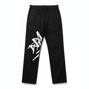PRO ENTERPRISES Men's Black Polyester Oxford <b>Trousers</b> White Letter Print Left Leg High <b>Waist</b> Casual Style <b>Elastic</b> <b>Waist</b> - Product Image 1