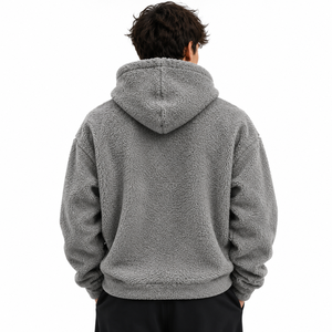 Felpa con <span class=keywords><strong>Cappuccio</strong></span> Personalizzata da <span class=keywords><strong>Uomo</strong></span> in Pile Grigio con <span class=keywords><strong>Mezza</strong></span> <span class=keywords><strong>Zip</strong></span>, Oversize, Casual, Invernale, con Logo Stampato sul Davanti - Product Image 3