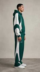 Sweat-shirt et pantalon de sport 2 en 1 pour homme, vert et blanc, respirant, à capuche, fermeture éclair intégrale, coupe ample - Product Image 3