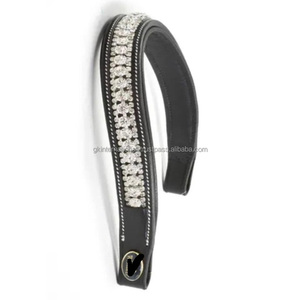 Bandeau de tête pour cheval en cuir rembourré blanc de qualité supérieure, décoré de cristaux blancs scintillants, bandeau de tête Diamante Bling. - Product Image 5