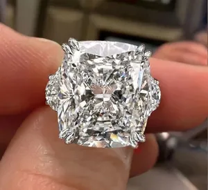 Luxury Moissanite Engagement <b>Ring</b> <b>925</b> Sterling <b>Silver</b> Cushion Cut Three Stone Diamond <b>Ring</b> for Women Wedding Jewelry - Product Image 3