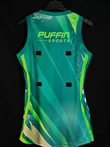 PUFFIN SPORTS Sleeveless V-Neck Netball Jersey Sublimated Print Moisture Wicking 100% Polyester Unisex Adult <b>Athletic</b> Fit - Product Image 6