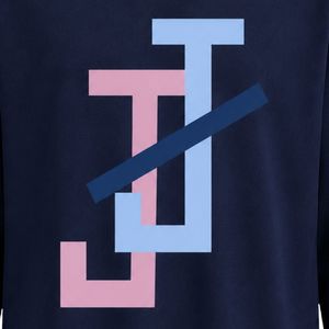 <b>Navy</b> Blue JJ Logo Embroidered Long Sleeve Shirt Crew Neck Lightweight Casual <b>Top</b> with Ribbed Cuffs for Team and Everyday Apparel - Product Image 5