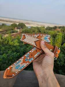 Premium Vintage Turquoise Beaded Western Leather Belt with Floral-<b>Tooled</b> Cowboy Strap Waterproof & Durable Silver Buckle - Product Image 1