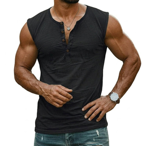 Customizable Wholesale Men's Henley Tank <b>Top</b> Muscle Fit Sleeveless Shirt Button Placket Blank Gym Casual Wear Tank <b>Tops</b> For Men - Product Image 2