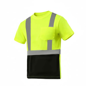 <b>Hi</b>-<b>Vis</b> Neon Lime Green Men's Tee <b>Shirt</b> Moisture Wicking Breathable Mesh & with Left Chest Utility Pocket Premium Tee <b>Shirt</b> - Product Image 2