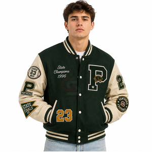 Chaqueta universitaria personalizada con cuerpo de lana, mangas de cuero genuino, parches bordados en chenilla, estilo HBCU, chaqueta bomber Letterman para hombre. - Product Image 3