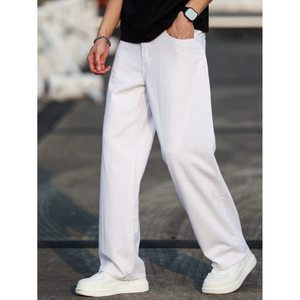 Jeans de Mezclilla para Hombre, Estilo Retro, Corte Recto, Color Blanco, Estilo Vintage, Ecológicos, Transpirables, Ligeros, Holgados, Tallas 28-40 - Product Image 6