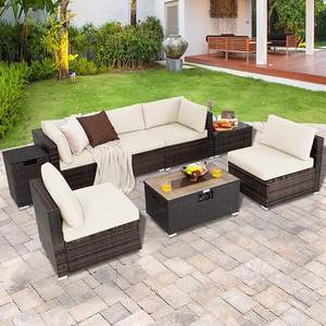 Juego de muebles de exterior de madera de acacia y mimbre de lujo, diseño sofisticado para sala de estar y patios de hotel - Product Image 6