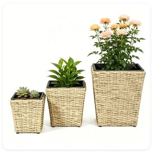 Set di 3 Fioriere in Rattan Intrecciato Resistenti ai Raggi UV, Contenitori per Piante in PP con Fodera Rimovibile e Fori di Drenaggio per Uso Interno ed Esterno - Product Image 2